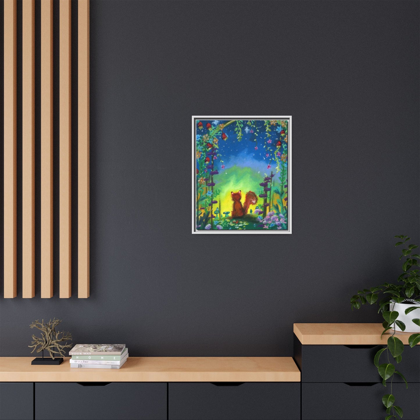 Fox Under Flowers Framed Wall Art