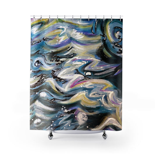 Waves Shower Curtain for Home Bathroom with Durable One-Sided Print and Waterproof Polyester Material