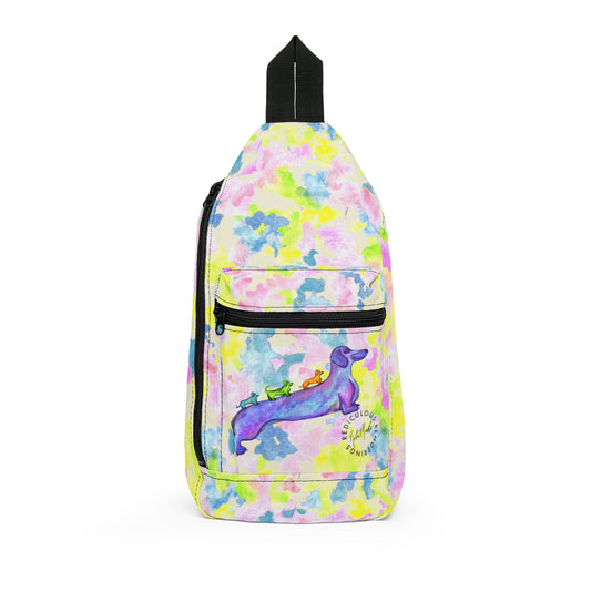 Watercolor Dachshund Sling Bag – Colorful Tie-Dye Dog Crossbody