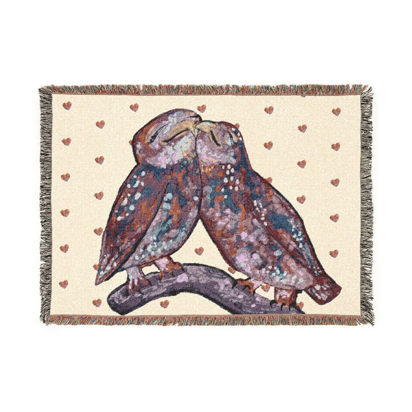 Woven Blanket — Romantic Owls Jacquard Throw (Kissing Owl Design)