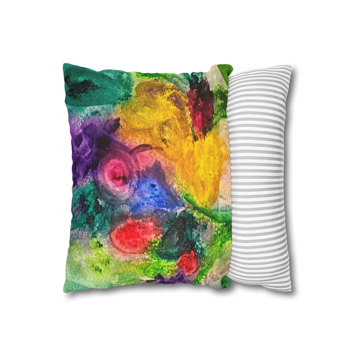 Abstract Floral Pillowcase - Colorful Watercolor Garden Throw Pillow