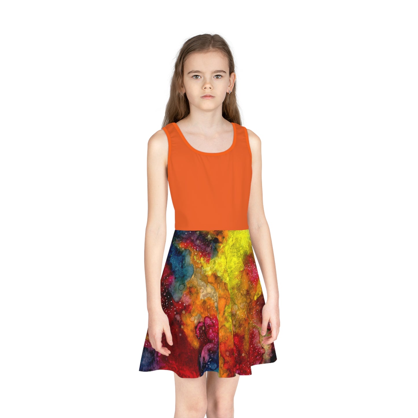 Orange Top Sunset Clouds Galaxy Girls' Sleeveless Sundress (AOP)