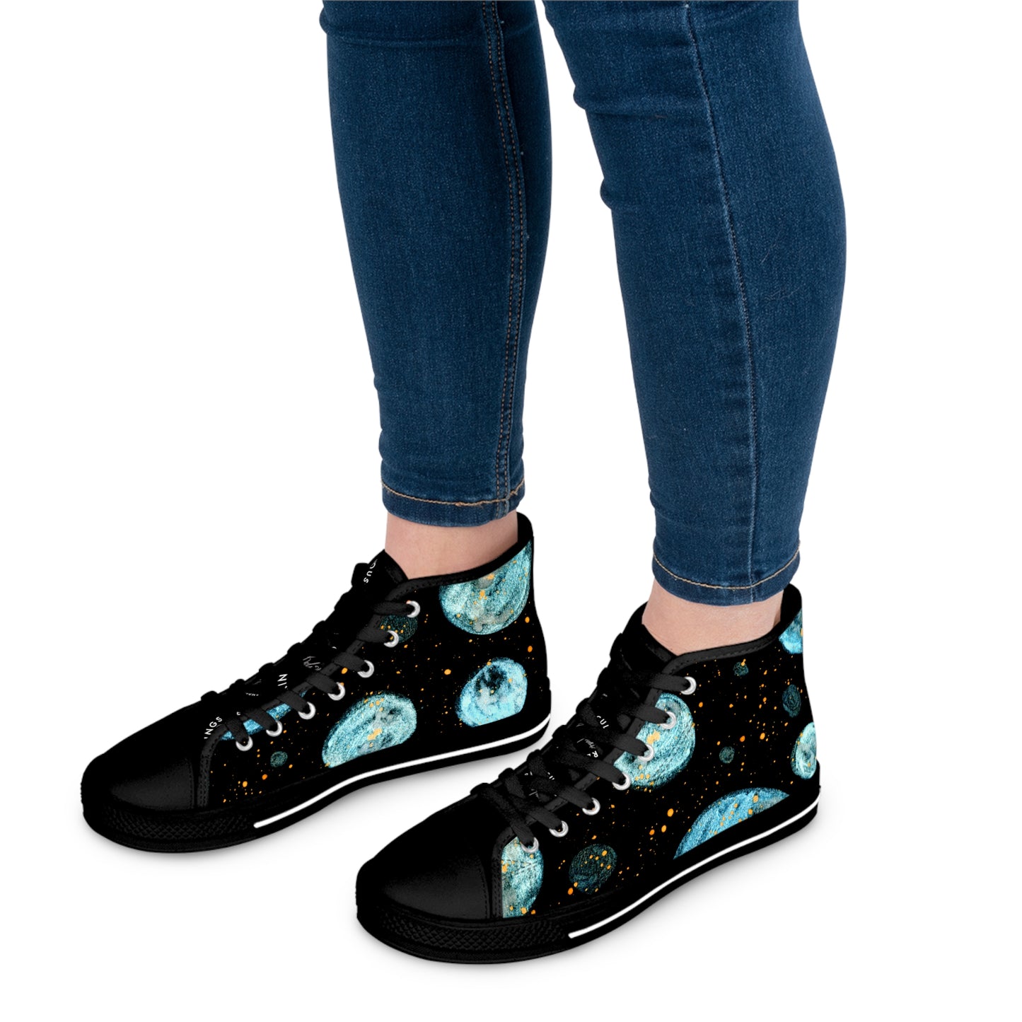 Little Blue Planets Galaxy Unisex Classic High Top Sneakers Closed Toe Casual Walking Fashion Shoes