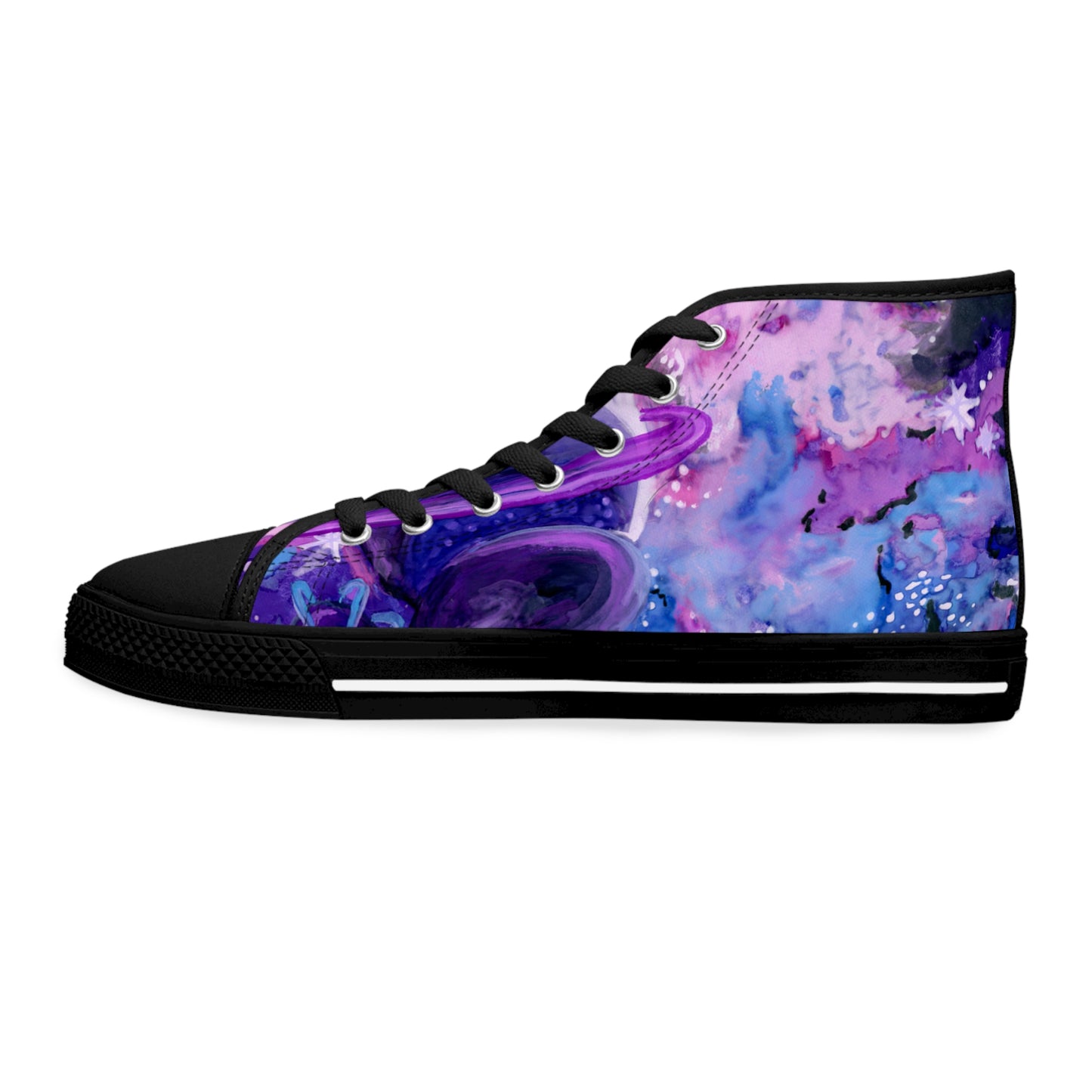 Galaxy Watercolor High Top Sneakers — Purple Planet Cosmic Print for Women