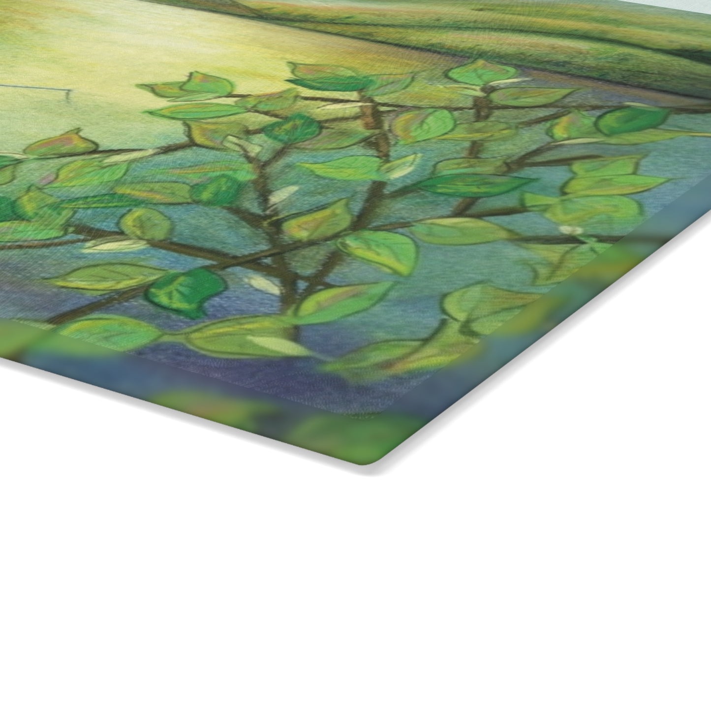 Lakefront Pontoon Glass Cutting Board – Tranquil Boating Kitchen Décor