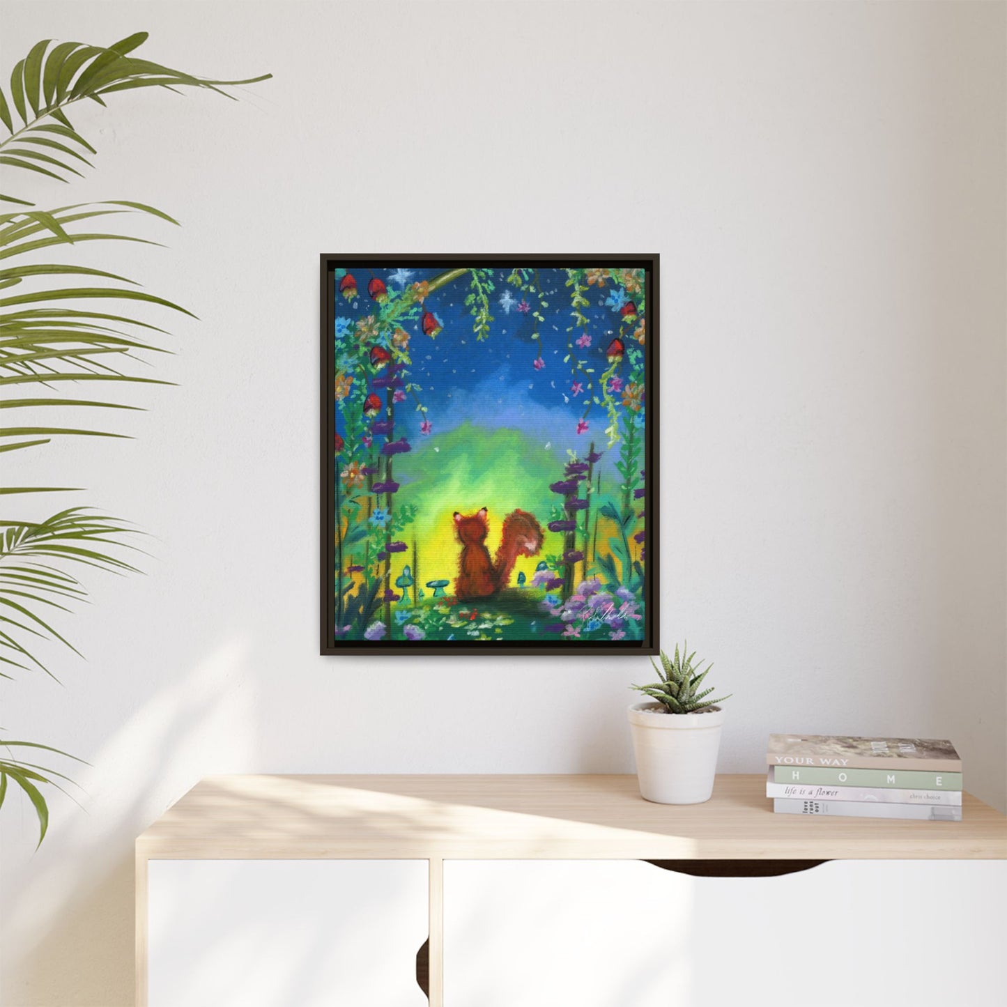 Fox Under Flowers Framed Wall Art