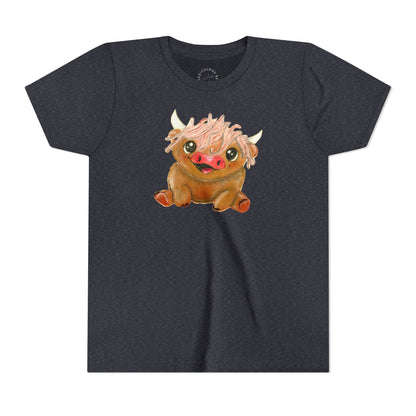 Cute Highland Cow Kids T‑Shirt — Adorable Baby Cow Graphic Youth Tee