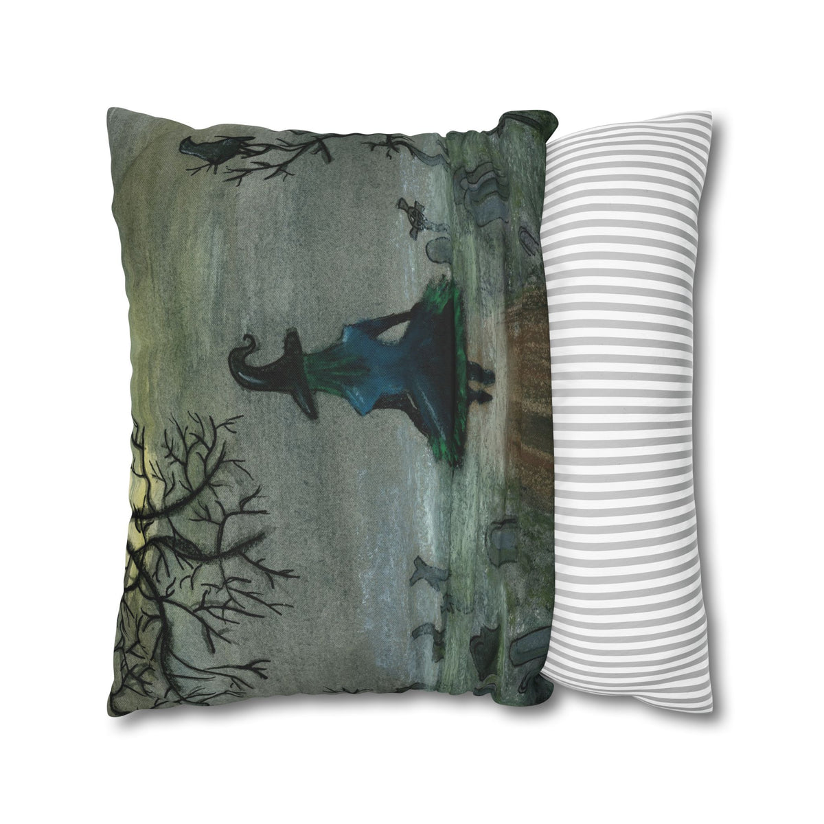 Witch Silhouette Spun Polyester Pillow - Haunted Graveyard Halloween Decor