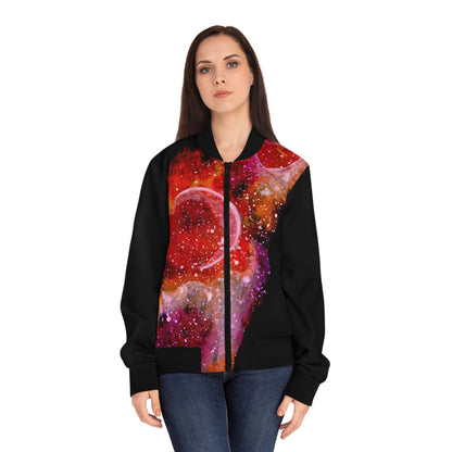 Cosmic Bloom Bomber Jacket — Women's Galaxy Art Outerwear