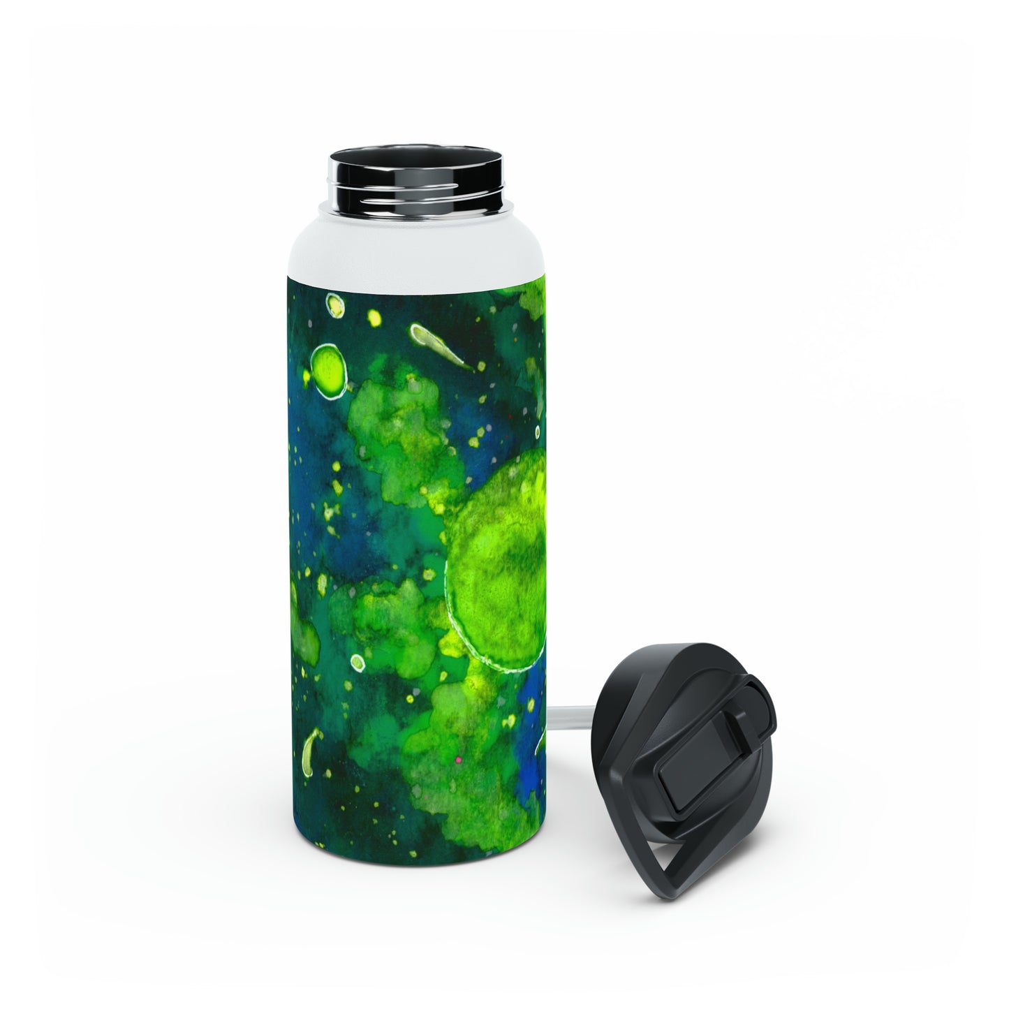 Green Galaxy Stainless Steel Water Bottle, Standard Lid