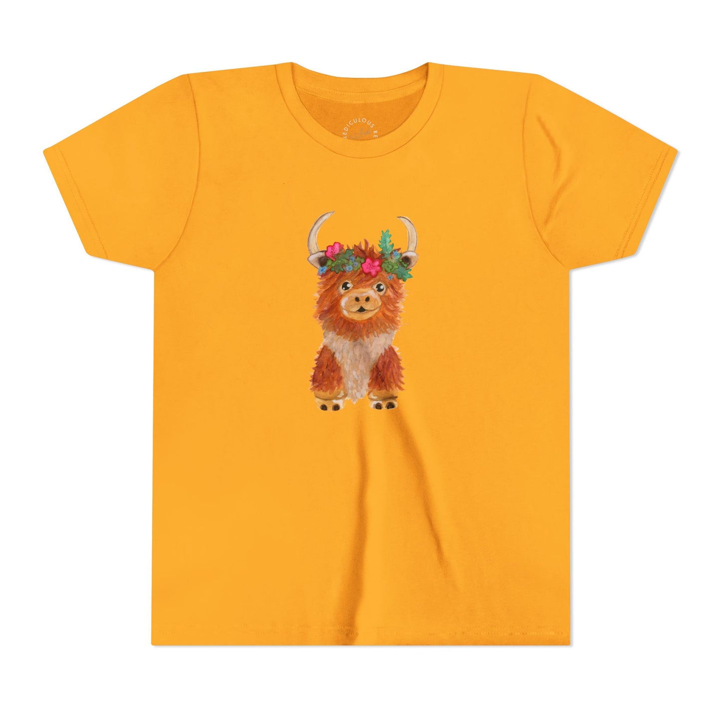 Kids Highland Cow Floral Crown Tee