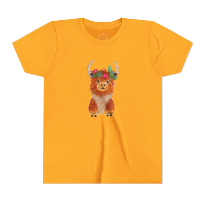 Kids Highland Cow Floral Crown Tee