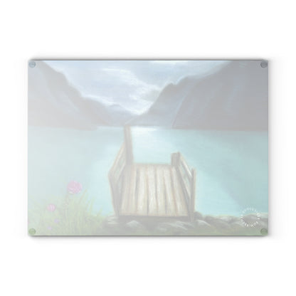 Glass Cutting Board — Serene Lake Dock Scenic Kitchen Glass Chopping Board