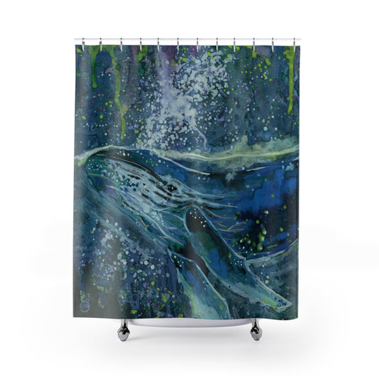 Whale Shower Curtain for Home Bathroom with Durable One-Sided Print and Waterproof Polyester Material