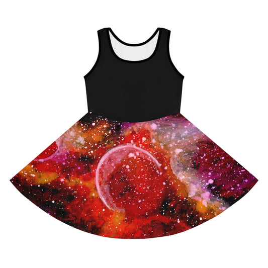 Orange Moons Galaxy Girls' Sleeveless Sundress (AOP)