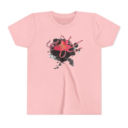 Youth Tee — Red Octopus Splash Graphic Shirt