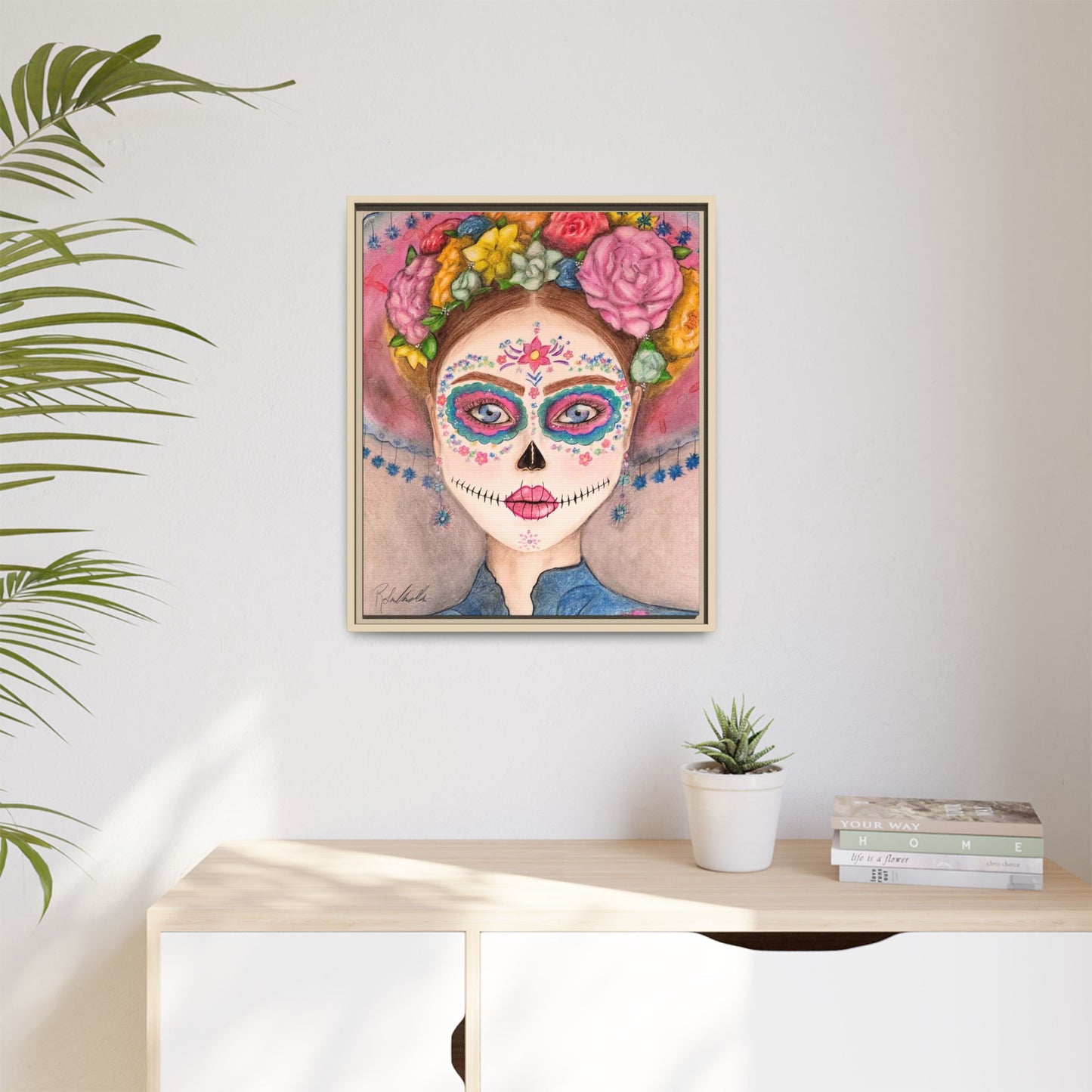 Day of the Dead Skull Woman Framed Wall Art