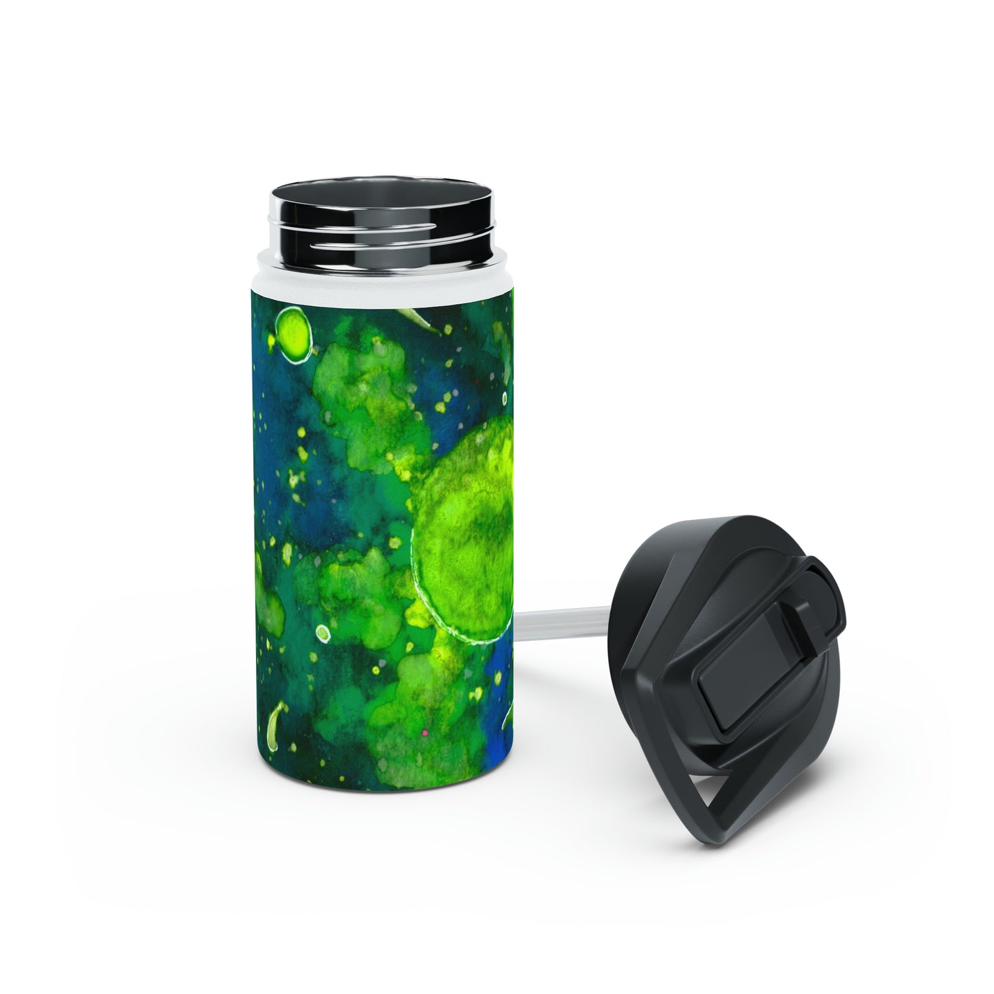 Green Galaxy Stainless Steel Water Bottle, Standard Lid