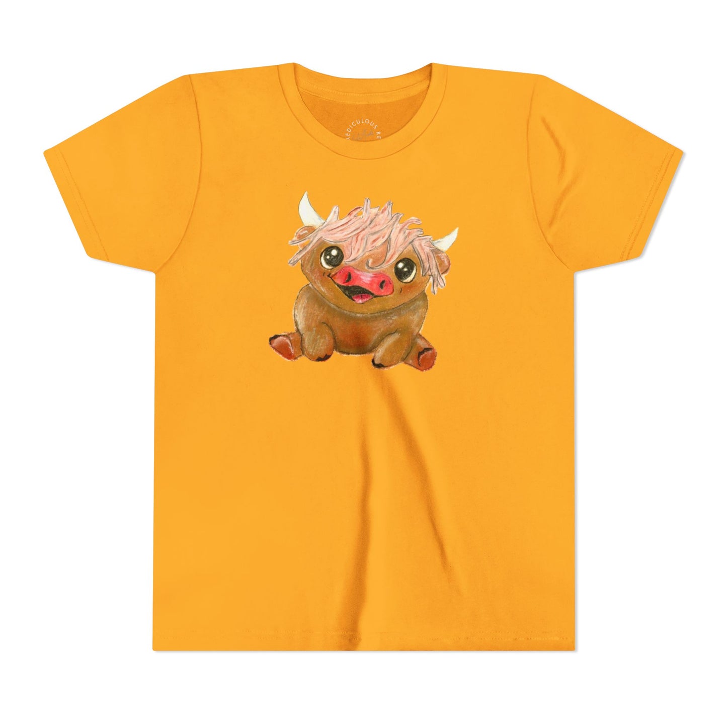 Cute Highland Cow Kids T‑Shirt — Adorable Baby Cow Graphic Youth Tee