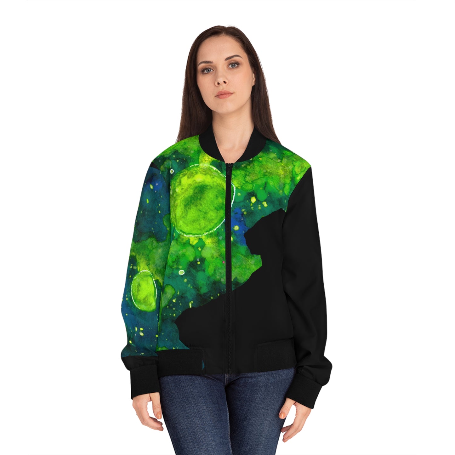 Green Galaxy Women's Bomber Jacket (AOP)