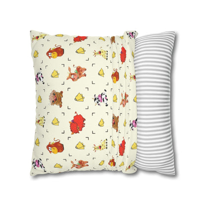 Cute Farm Animal Pattern Square Pillowcase – Whimsical Chick, Pig & Cow Throw Pillow Cover