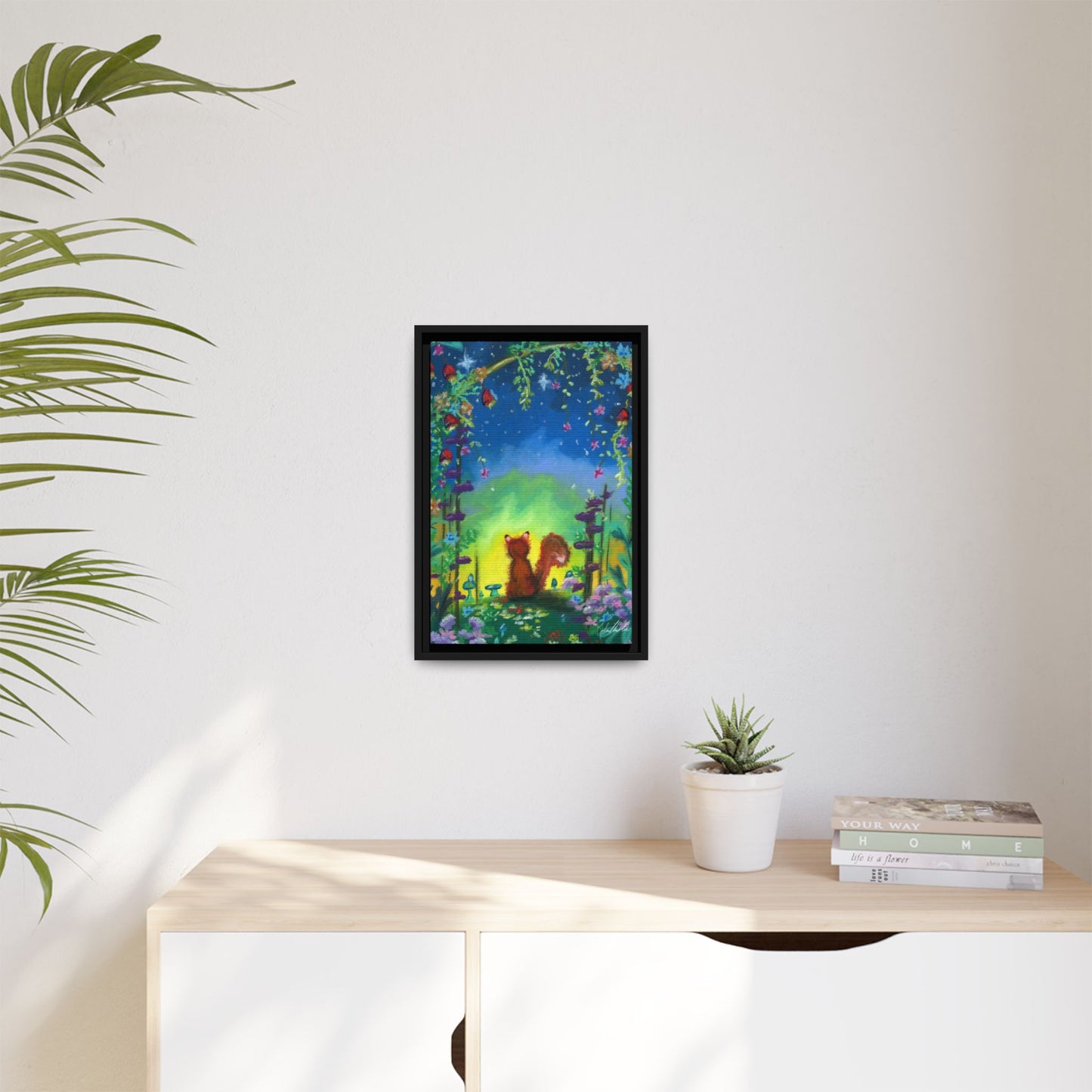 Fox Under Flowers Framed Wall Art