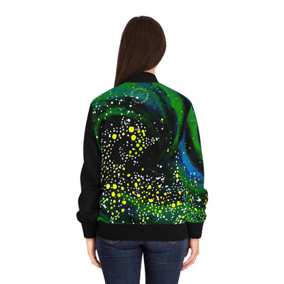 Galaxy Swirl Bomber Jacket — Women's Cosmic Night AOP