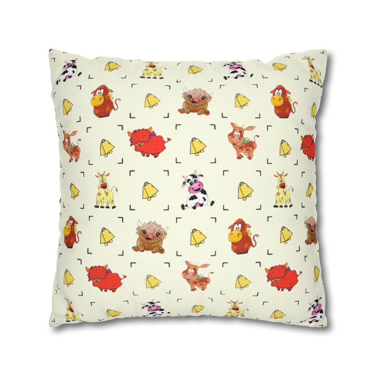 Cute Farm Animal Pattern Square Pillowcase – Whimsical Chick, Pig & Cow Throw Pillow Cover