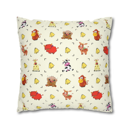 Cute Farm Animal Pattern Square Pillowcase – Whimsical Chick, Pig & Cow Throw Pillow Cover
