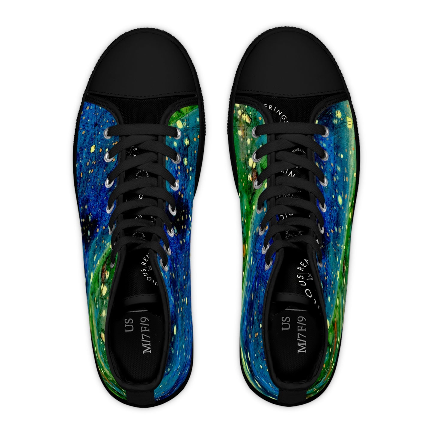 Galaxy Swirl High Top Sneakers — Women's Cosmic Blue & Green Art Shoes