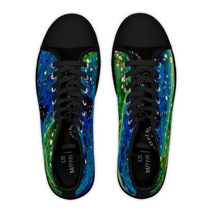 Galaxy Swirl High Top Sneakers — Women's Cosmic Blue & Green Art Shoes
