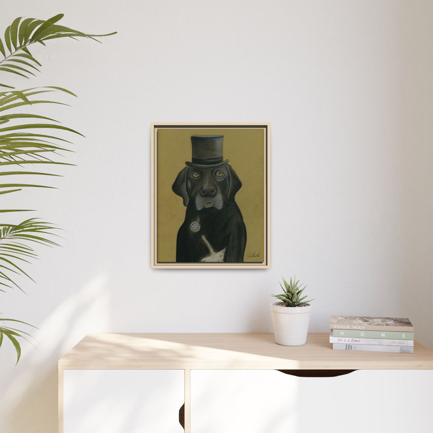 Black Lab Dog in Top Hat Framed Wall Art