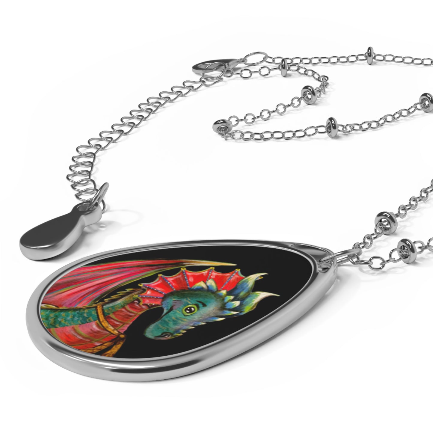 Dragon in Scarf Oval Necklace