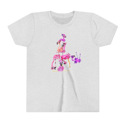 Youth Tee — Watercolor Pink Flamingo Stack Kids T-Shirt