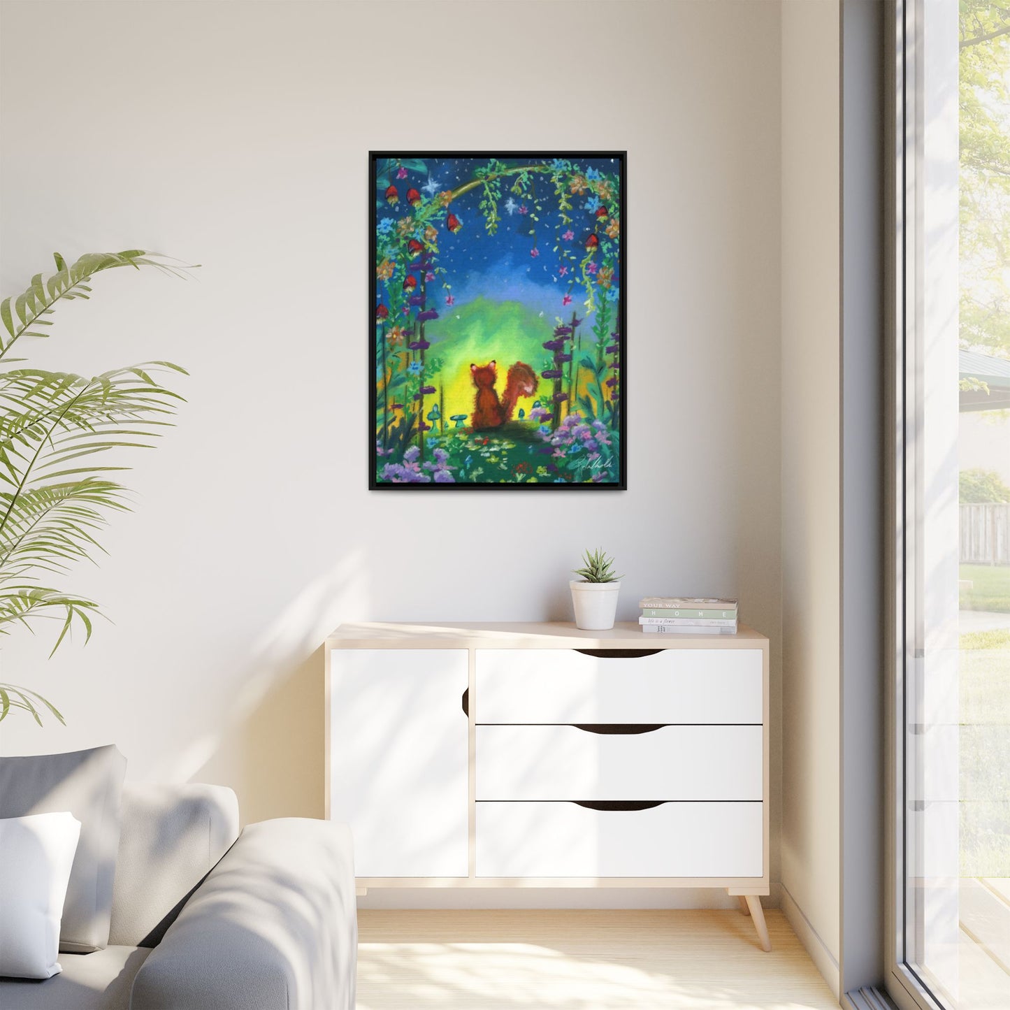 Fox Under Flowers Framed Wall Art