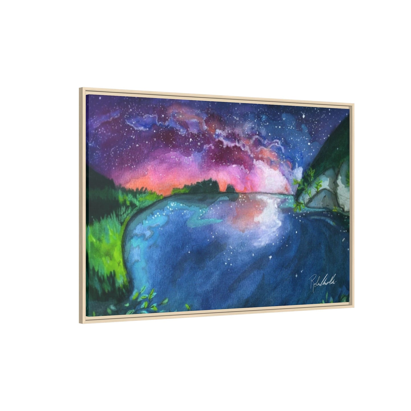 Watercolor Sunset Lake Framed Wall Art