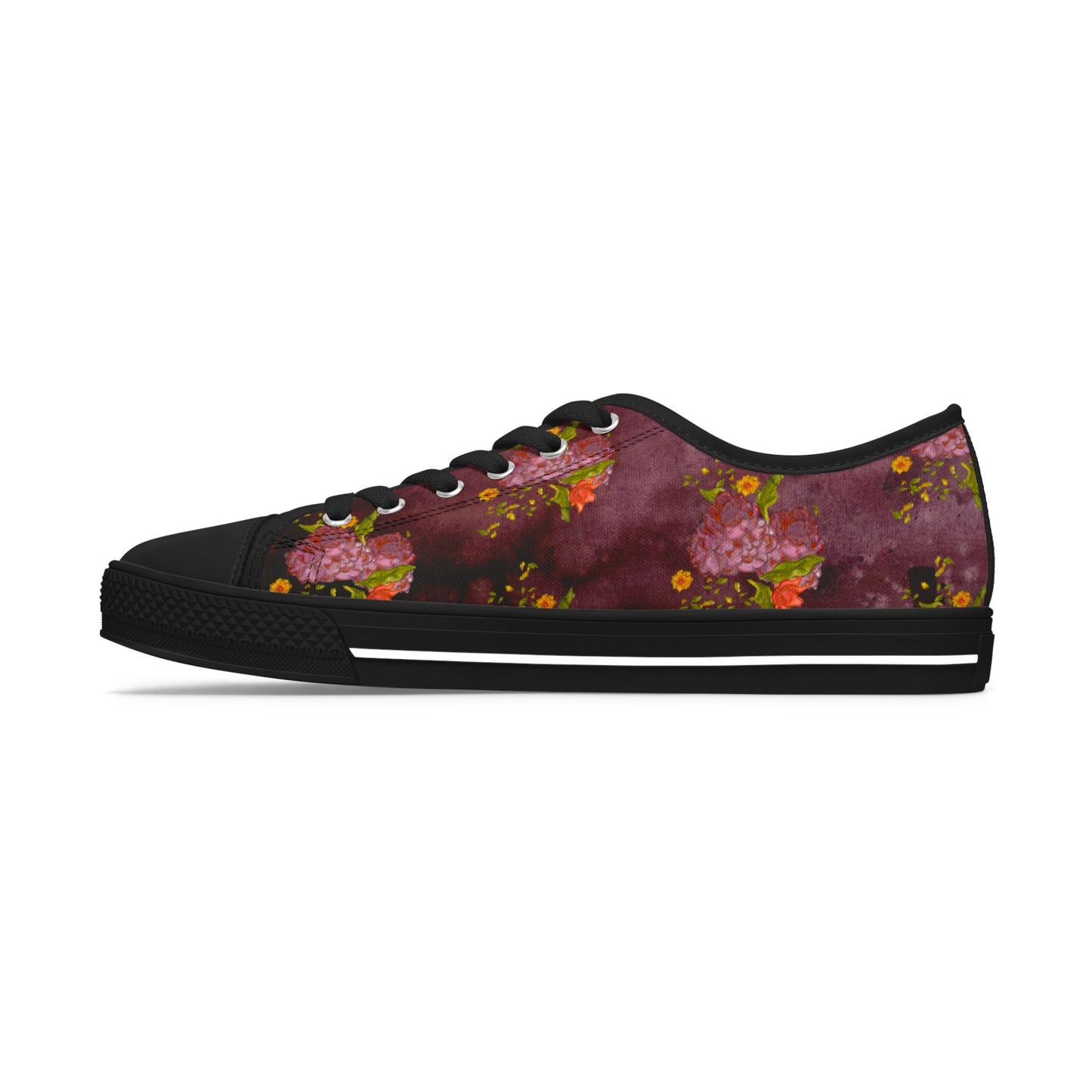Floral Watercolor Low Top Sneakers — Women's Casual Artistic Canvas Shoes