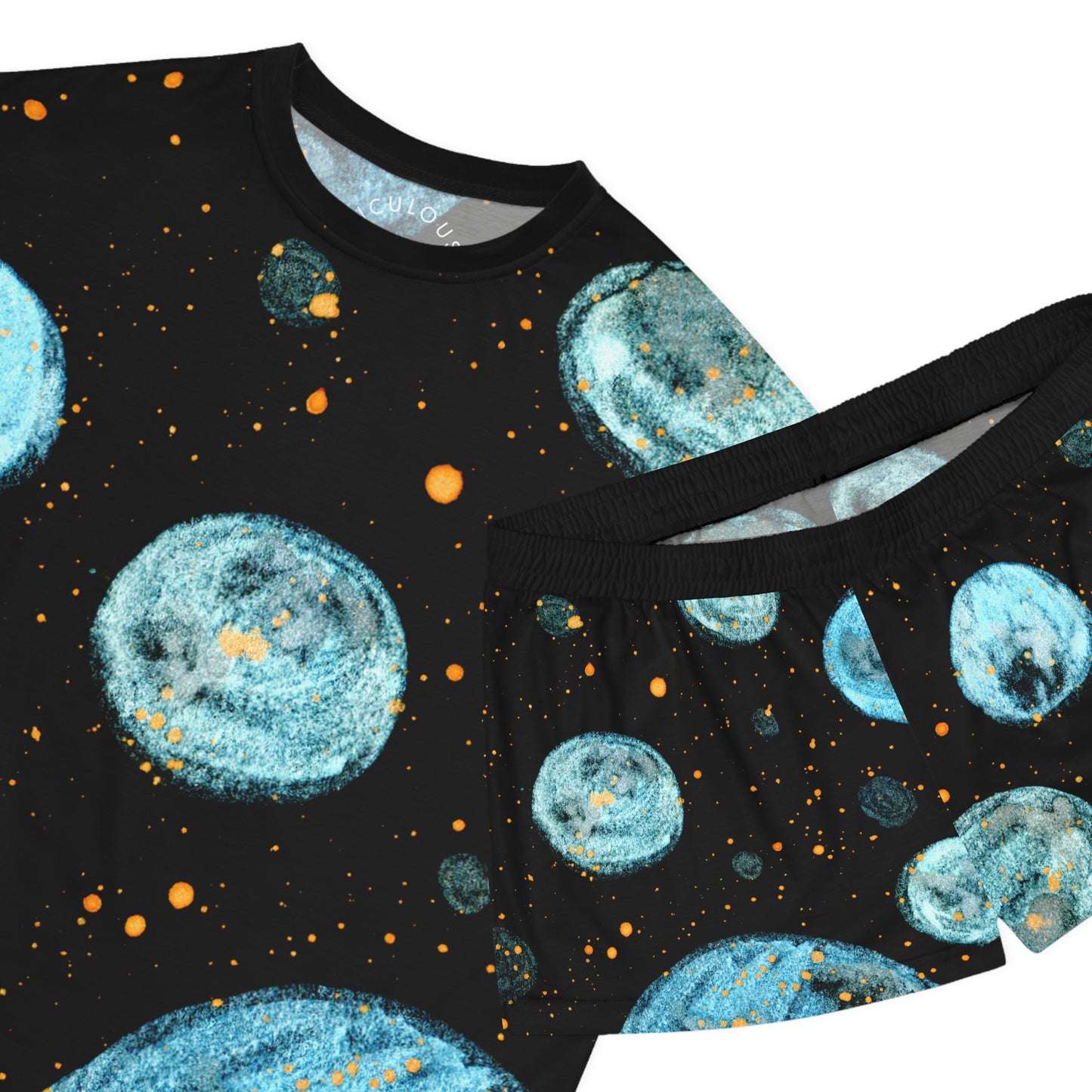 Little Blue Planets Galaxy Women's Short Pajama Set (AOP)