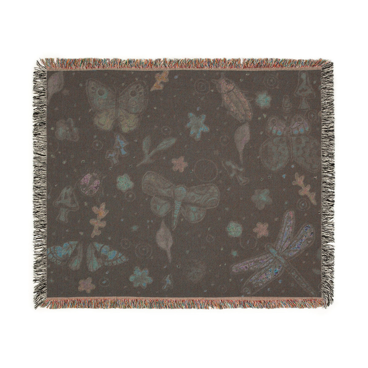 Whimsical Colorful Boho Butterfly & Floral Woven Blanket