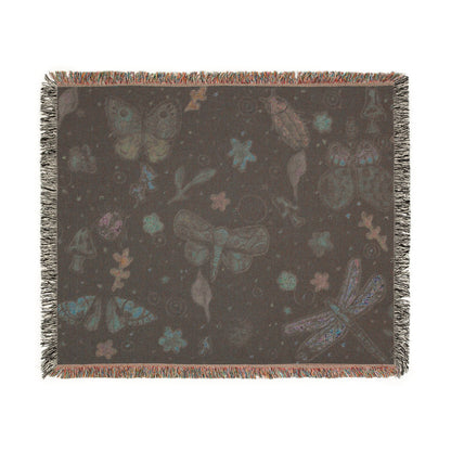 Whimsical Colorful Boho Butterfly & Floral Woven Blanket