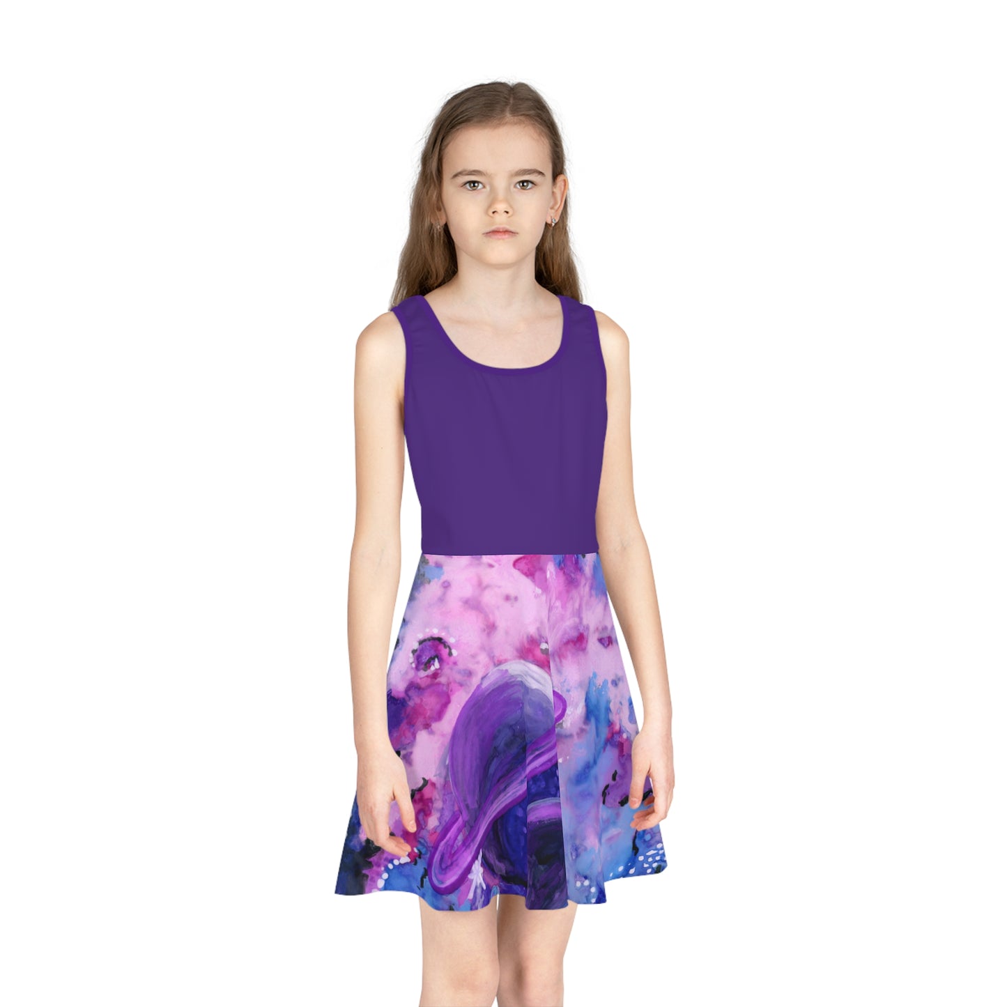 Purple Top Purple Galaxy Girls' Sleeveless Sundress (AOP)