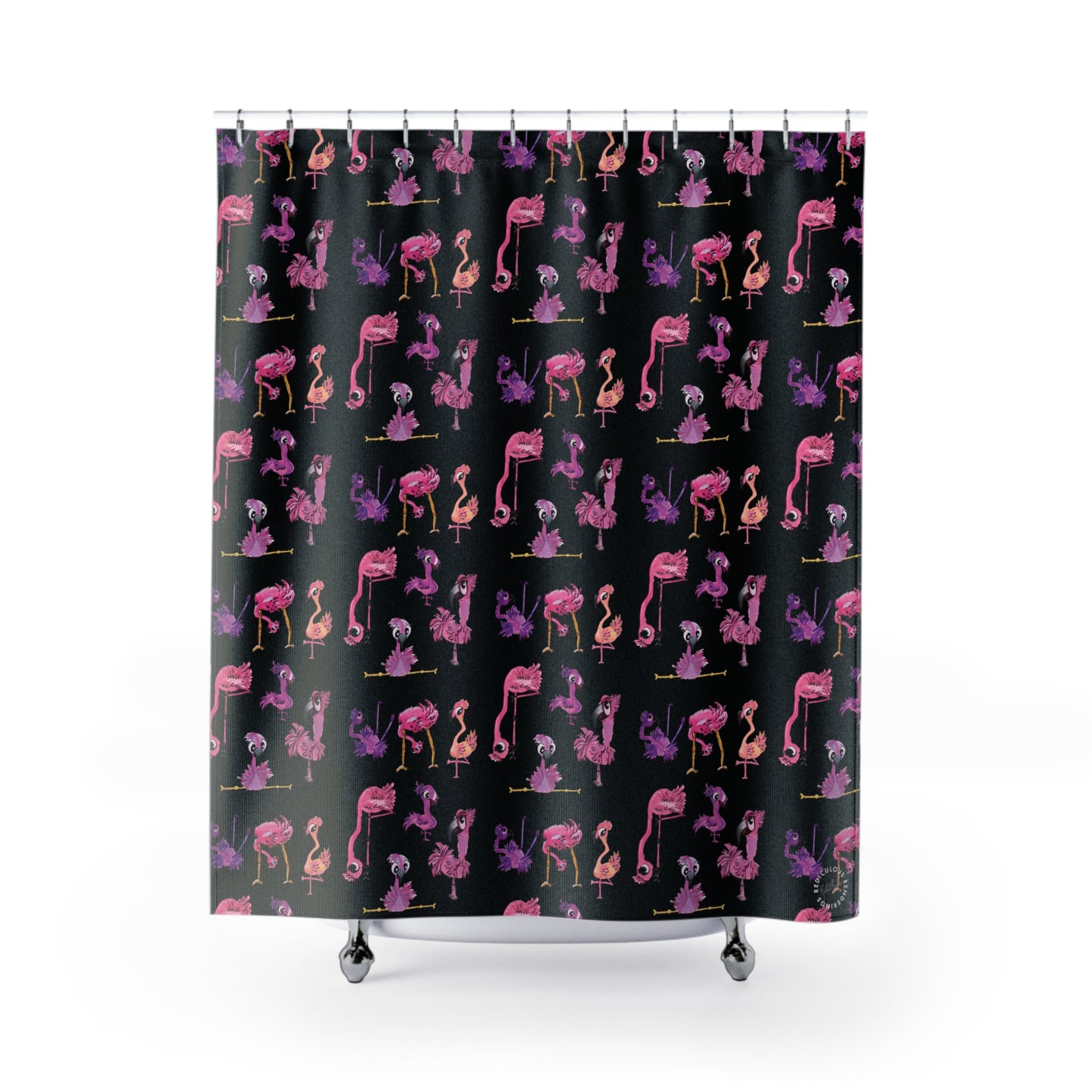 Black- Flamingo Shower Curtain for Home Bathroom with Durable One-Sided Print and Waterproof Polyester Material