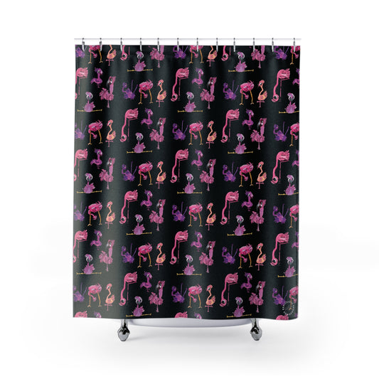 Black- Flamingo Shower Curtain for Home Bathroom with Durable One-Sided Print and Waterproof Polyester Material