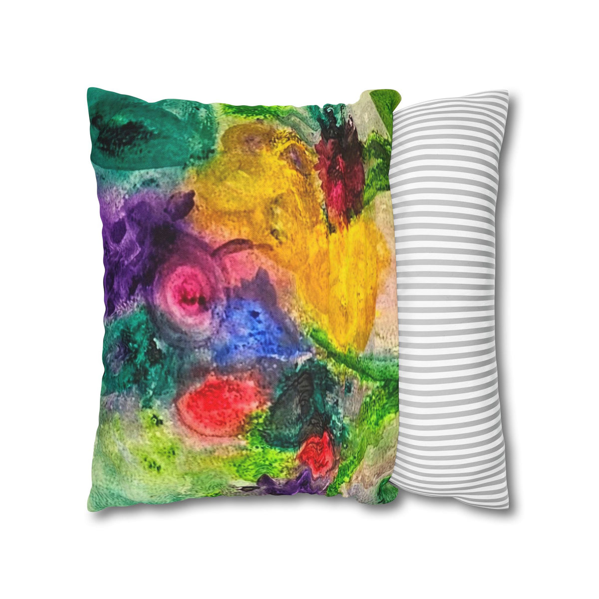 Abstract Floral Pillowcase - Colorful Watercolor Garden Throw Pillow