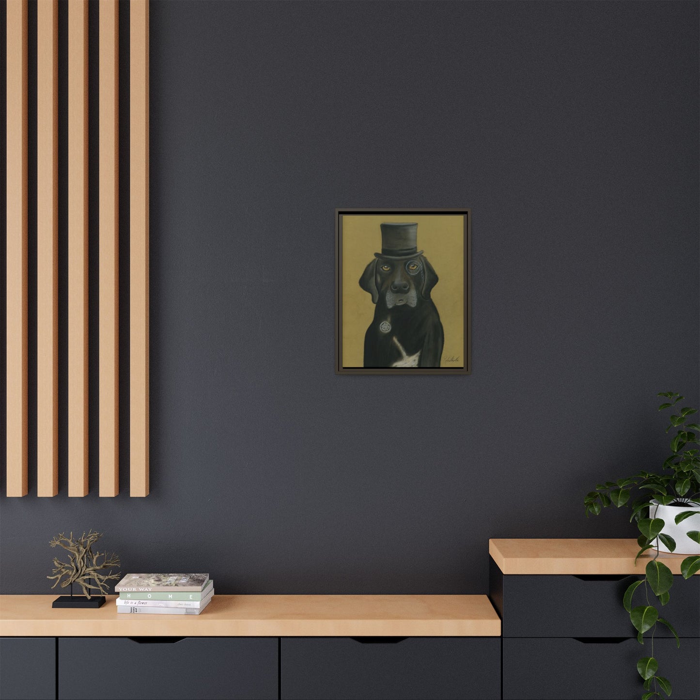 Black Lab Dog in Top Hat Framed Wall Art