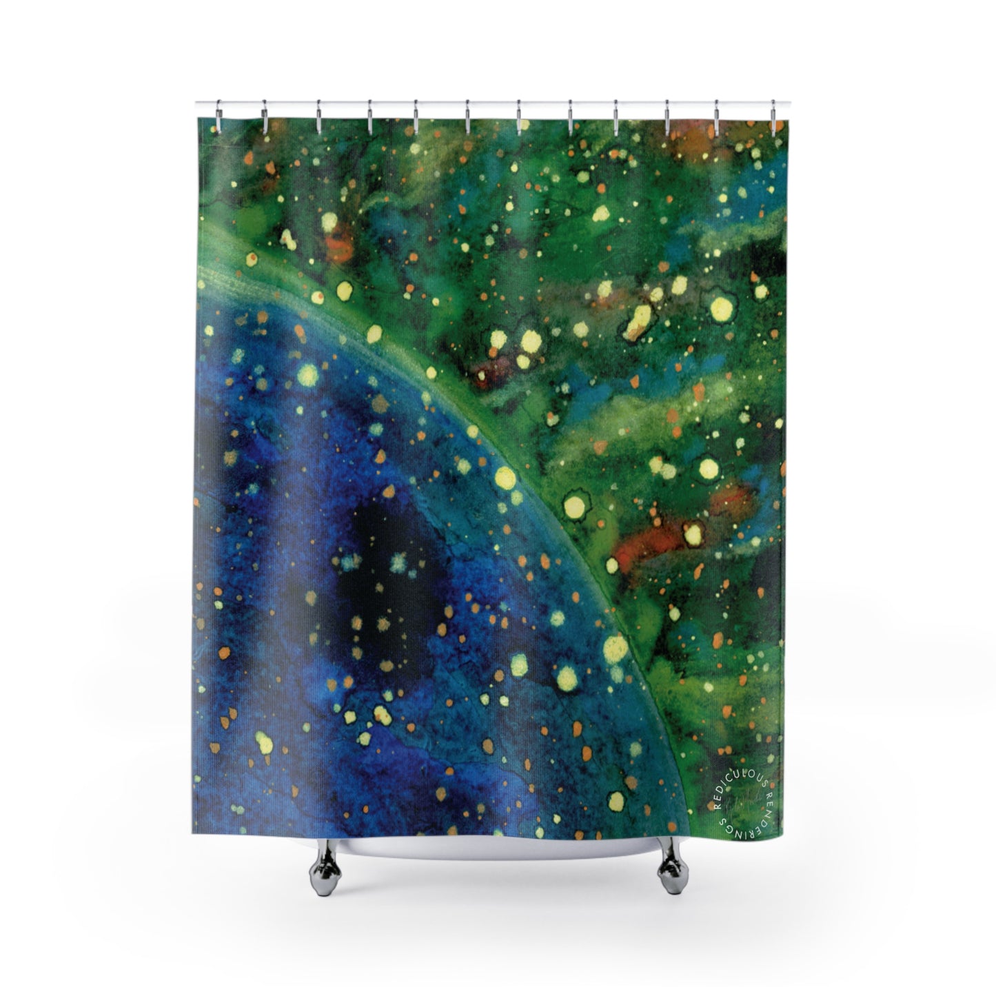 Blue Planet Galaxy Shower Curtain for Home Bathroom with Durable One-Sided Print and Waterproof Polyester Material