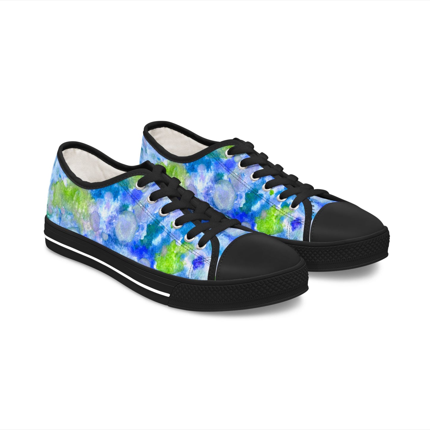 Floral Watercolor Low Top Sneakers — Blue Green Garden Print