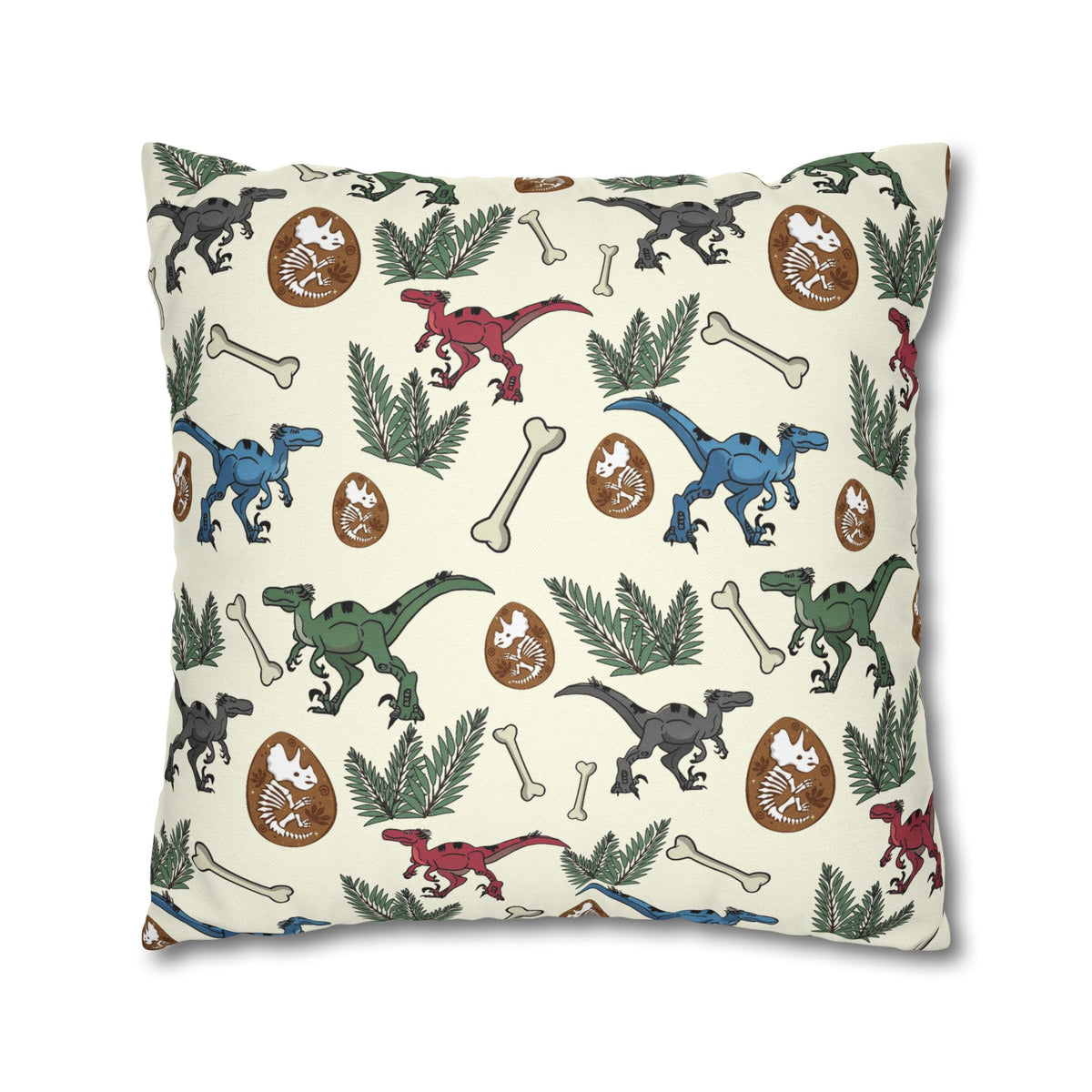 Dinosaur Fossil Pattern Pillowcase — Kids Paleontology Throw Pillow Cover