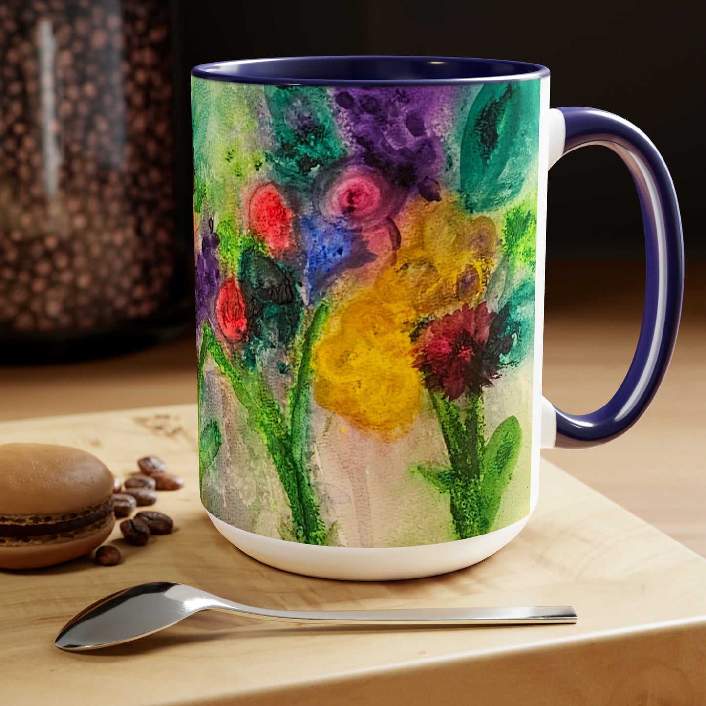 Flowers Two-Tone Coffee Mugs, 15oz