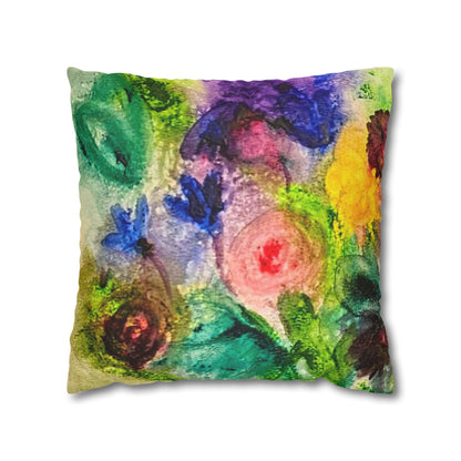 Abstract Floral Pillowcase - Colorful Watercolor Garden Throw Pillow